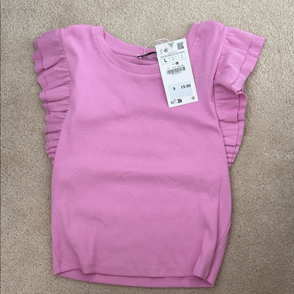 Zara Pink Ruffled Sleeve Blouse